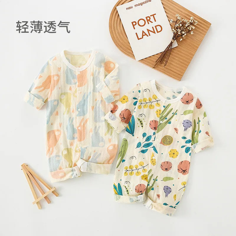 

Хлопковая Слитная летняя тонкая детская пижама для новорожденных без косточек с длинными рукавами воздухопроницаемая мягкая и дышащая