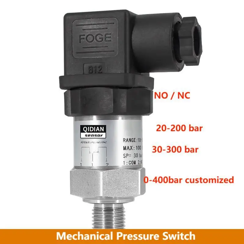 

Механический регулируемый переключатель давления 0-400 бар 30 бар Стандартный поршневой диафрагмы из нержавеющей стали контроль давления для масла и воды