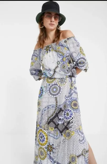 

Spanish desigual women's fashionable printed long national style dress with a side slit fabric comfortable and sexy