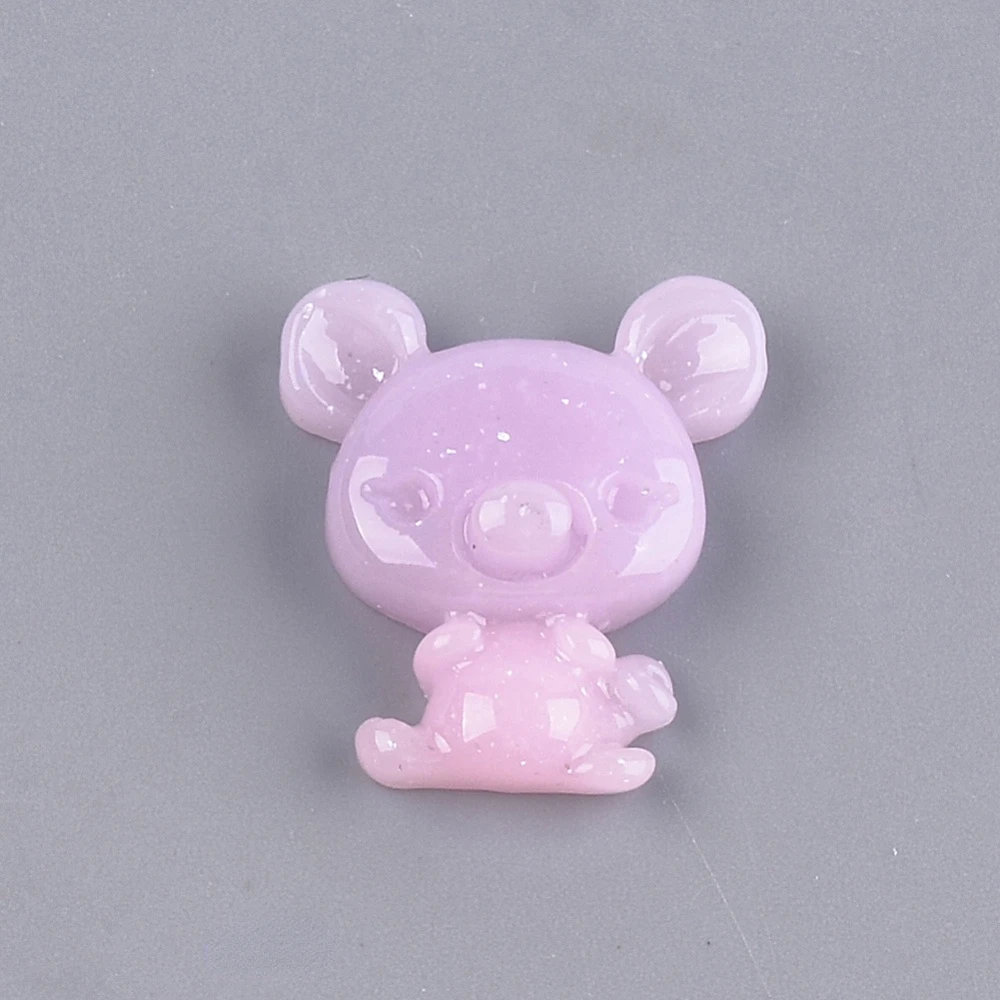 

20PC Resin Cabochons with Glitter Powder Cartoon Piggy Findings Violet 21x18x6mm