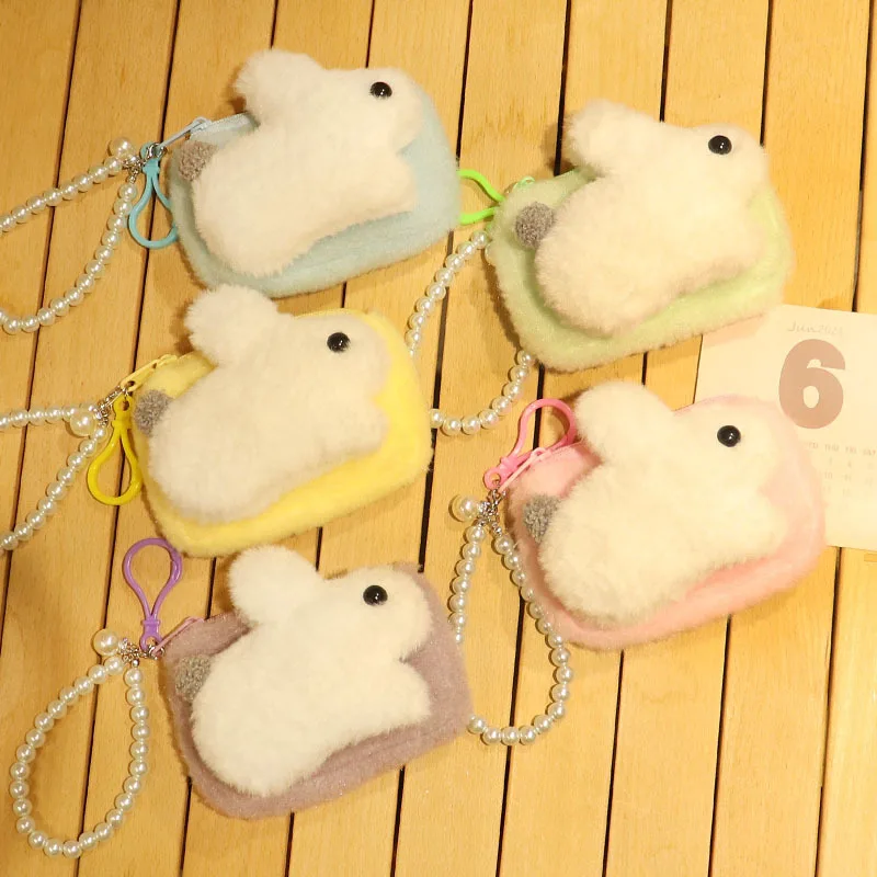 

Kawaii Plsuh Coin Purse for Girls Bff Jewelry Rabbit Coin Purse Women Pearl Beads Chain Pendant Bags Children Costume Accessorie
