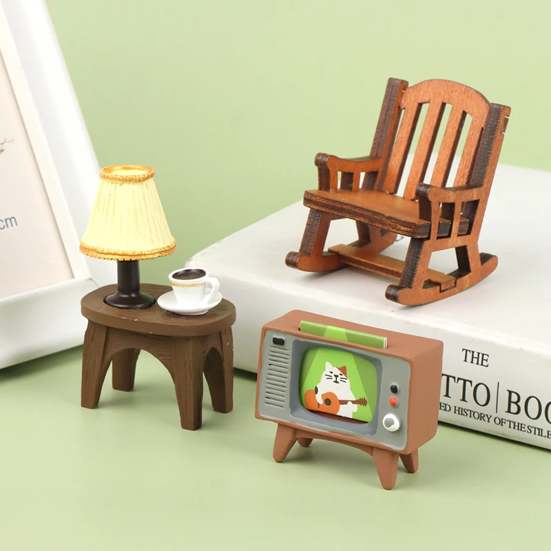 

Mini DIY Dollhouse Rocking Chair Model TV Desk Lamp Table Toy Miniature Accessory For Dolls House Accessories Decor Toys