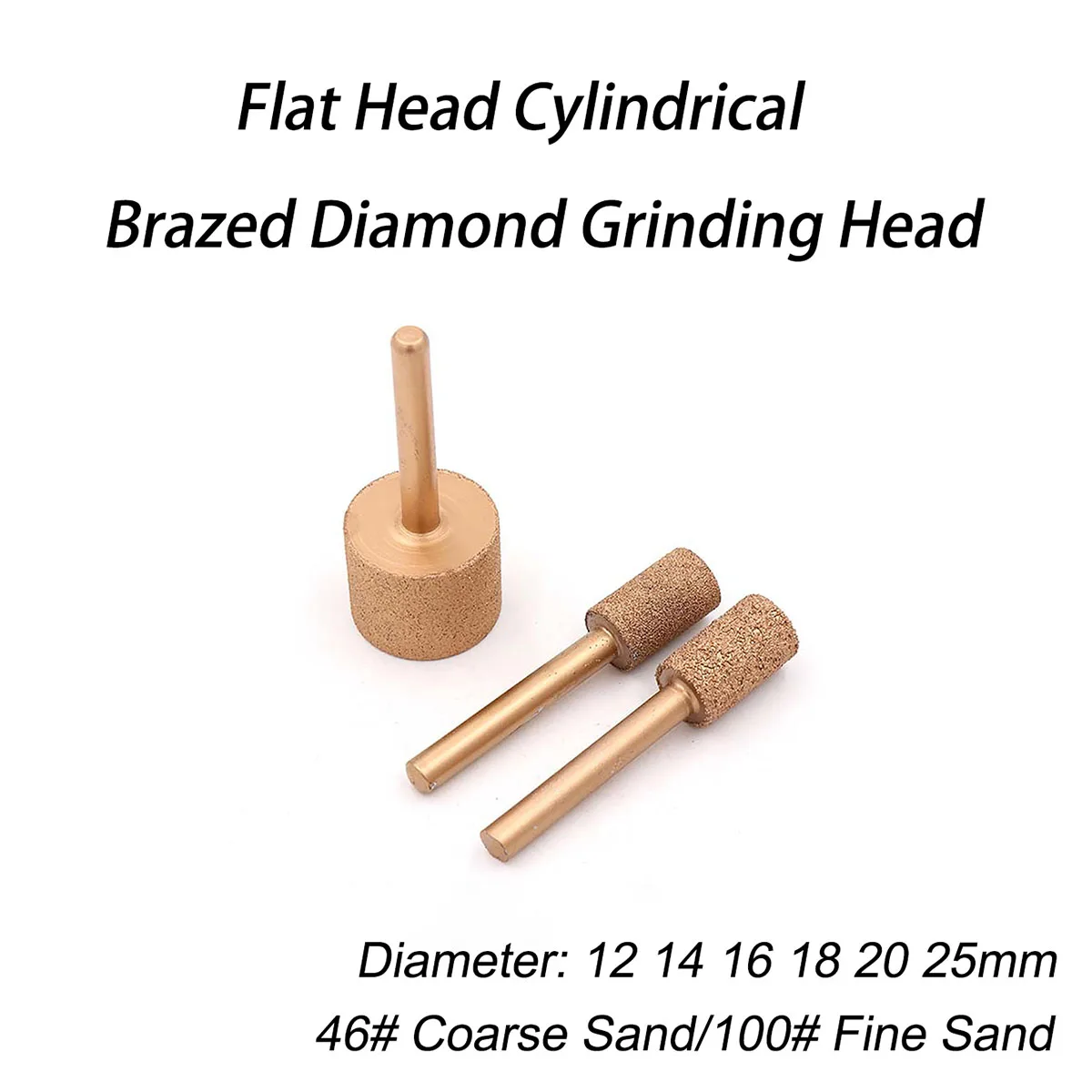 

1Pc 46# Coarse Sand/100# Fine Sand Flat Head Cylindrical Brazed Diamond Grinding Head Diameter 12 - 25mm for Peeling and Carving