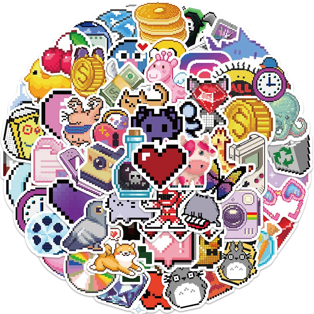 

10/30/64PCS INS VSCO Cute Pink Pixel Cartoon Mosaic Stickers Girl DIY Bike Luggage Laptop Graffiti Waterproof Sticker Kid Toy