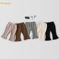 young children spring pure cotton casual clothes kids plaid flare trousers solid pants baby girls clothing 0 4y