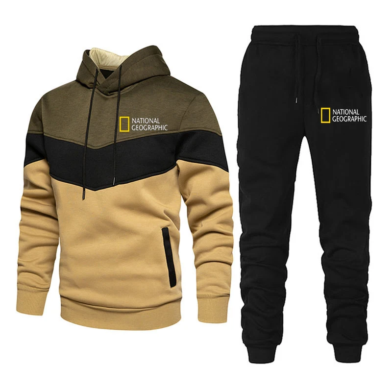 Men's Autumn Winter Fashion Hoodie Set Brand Print Autumn Casual Hoodie + Pants Sportswear 2 Piece Set