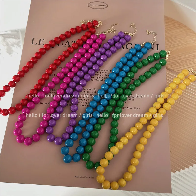 

2022 Korean Multi-color Beads Handmade Choker Necklace Accessary