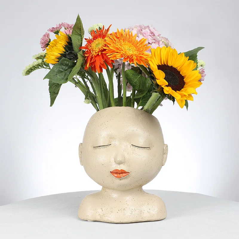 

SIYU Nordic Ins Style Resin Vase Meditation Girl Head Sculpture Flower Arrangement Home Decoration Handicraft Ornaments