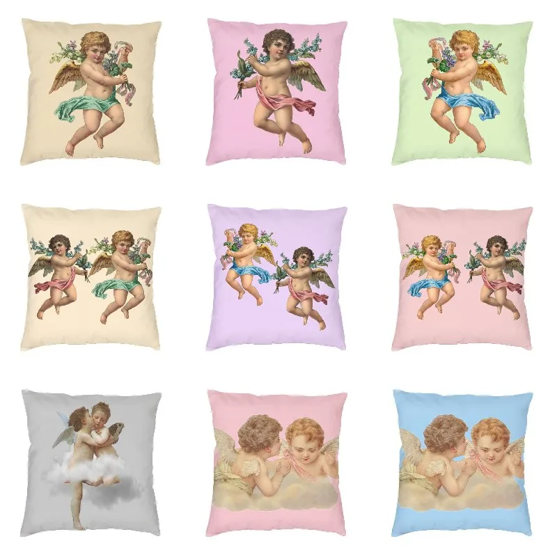 Nordic Aesthetic Cherub Renaissance Angels Sofa Cushion Cover Zipper Polyester Throw Pillow Case for Living Room Pillowcase