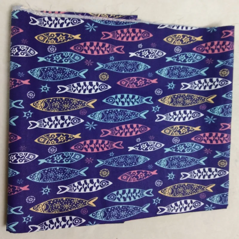 Традиционная мультяшная хлопковая ткань с принтом рыбы для самостоятельного