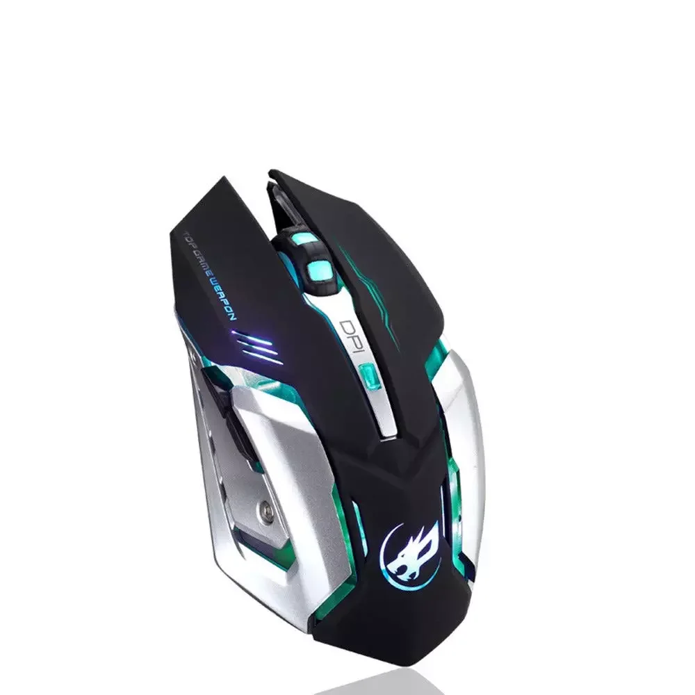 

Rechargeable Wireless Gaming Mouse T1 Wireless Mouse Colorful Lights and 4 Gears 2400 DPI 400mah Lithium Battery for PC