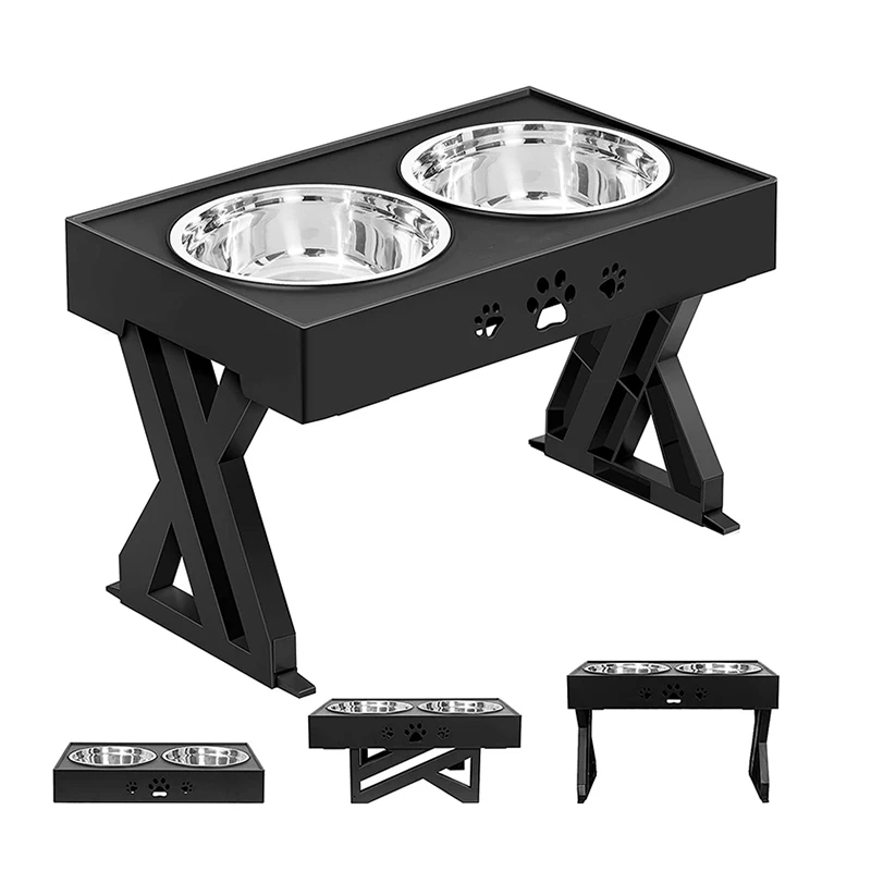 

Elevated Dog Bowls Adjustable Raised Pet Feeder With Stainless Steel Cat Food Dish Stand Non-Slip No Spill Adjusts To 3 Height