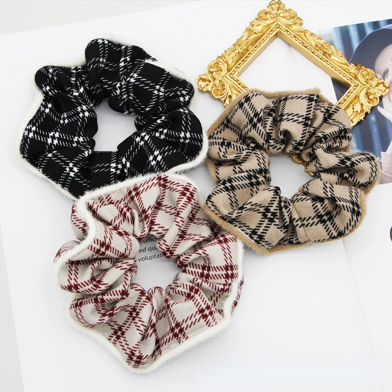 

Autumn Winter Milk Tea Color Plaid Print Large Intestine Scrunchie Korean Version Hair Accessories Headwear for Women Girl Ladie