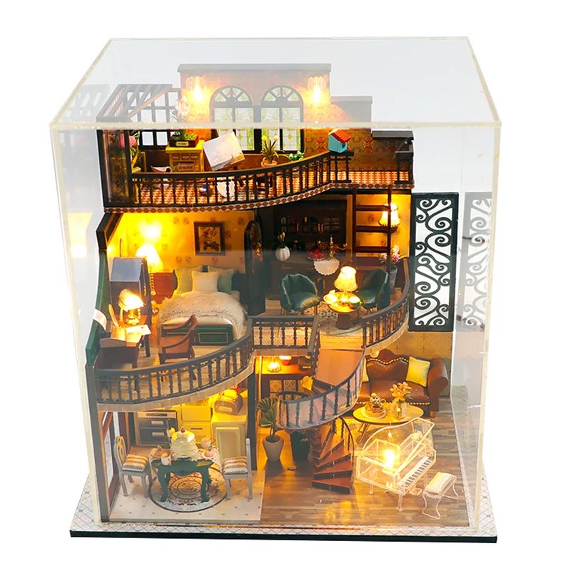 Скидка DIY кукольный домик Миниатюрная модель строительные блоки детские игрушки Миниатюрный Кукольный домик «сделай сам» миниатюрный кукольный д...