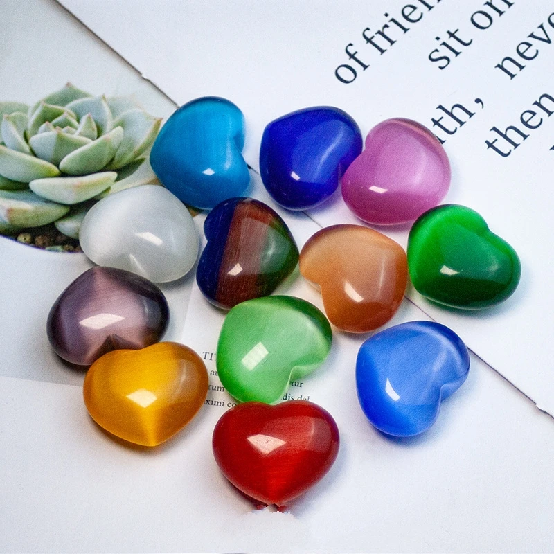 

1/2PCS Many Multiple Colors Cat Eye Heart Crystal Healing Stone Reiki Chakra Divination Energy Love Gift Gemstones Home Decor