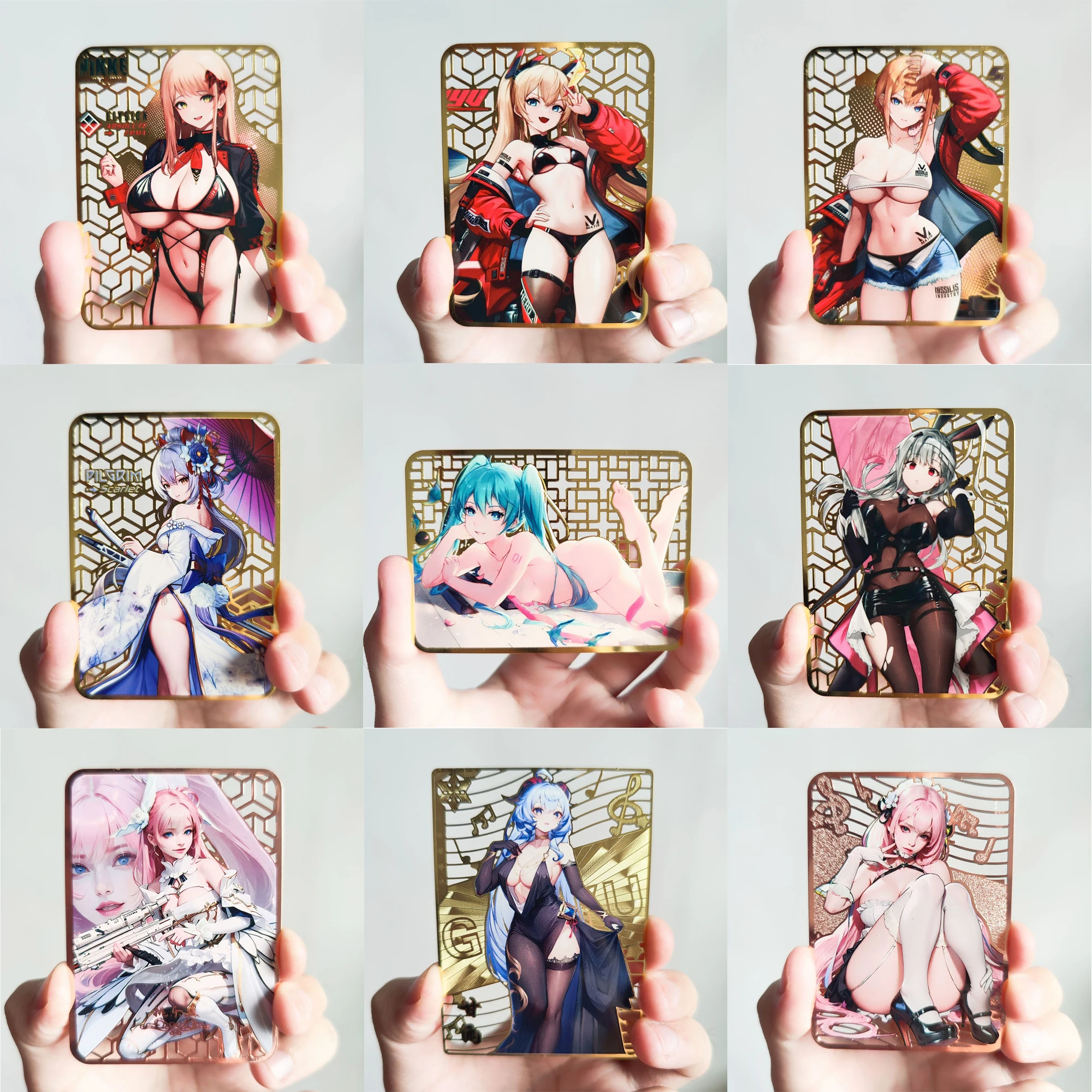 

12 моделей аниме металлические карты Nikke богиня победы Genshin Hatsune Miku Ganyu Классическая игра Аниме коллекционные карты Подарочные игрушки