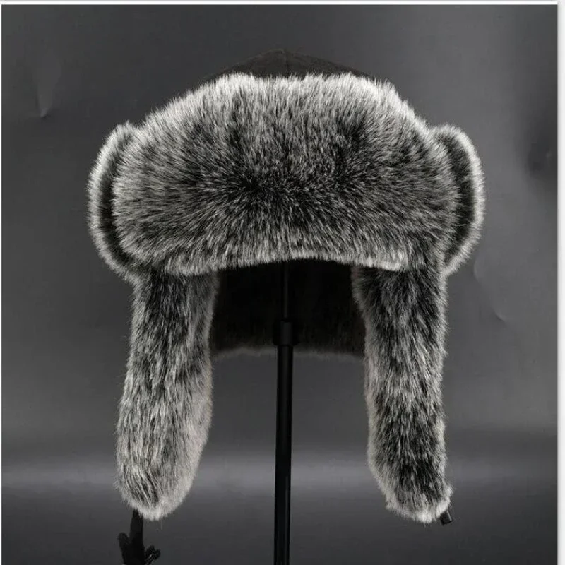 

Luxury Unisex Rabbit Rex Hat Natural Sheep Real Russian Fur & Bomber Fur Cap Man Hats Leather Skin Winter Real Wholeskin