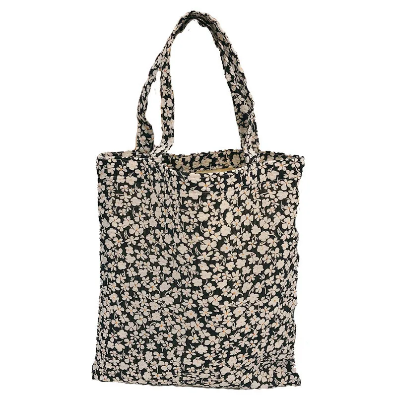 1 Pc women Floral shoulder bag Bag soft Cotton Large travel Shopping bag  Female black & white Handbags tote Bag Pouch Bolsas