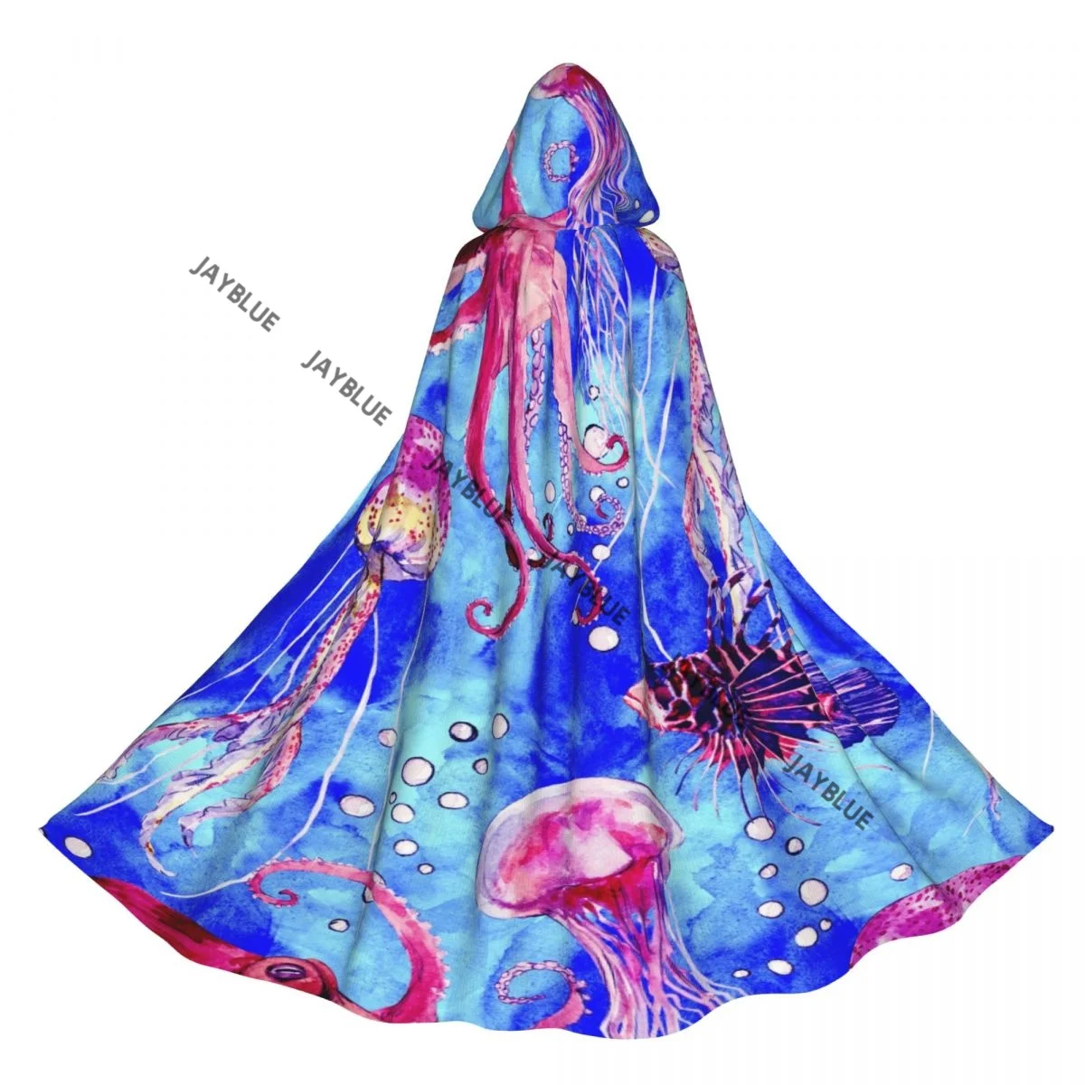 Длинная накидка-плащ красный осьминог левная рыба медуза плащ с капюшоном пальто