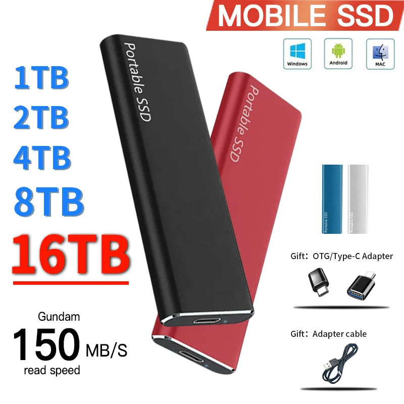 

Portable SSD 1TB 2TB Solid State External Hard Drive USB3.1/TYPE-C Interface High-Speed Hard Disks for Laptops/Phone/Mac/Windows