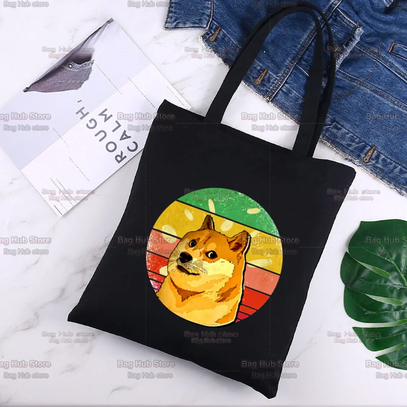 

Crypto Cute Cartoon Shoulder Bag Black Canvas Bag Harajuku Shopper Bag Fashion Casual Summer Shoulder Bags Custom Bag