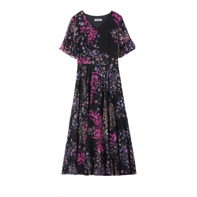 Женское шифоновое платье с коротким рукавом длинное в стиле бохо V-образным