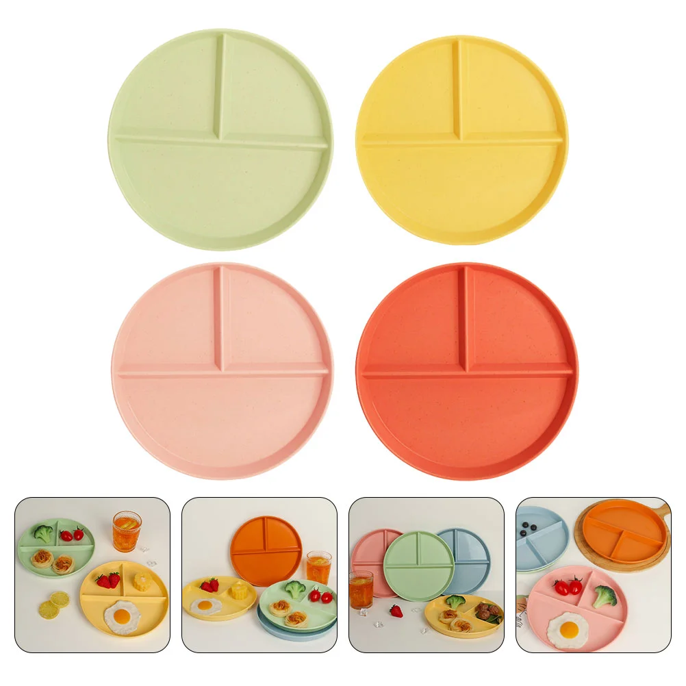 

4 Pcs Tableware Sectioned Plates Separated Eating Divided Kitchen Dinner Dining Compartment Tray Child Food