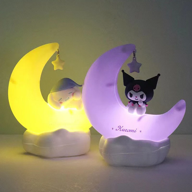 Кавайная ночная лампа Kuromi Cinnamonroll Moon LED Light 3D Cartoon Ornament Cute Beauty Bedroom Night Bedside Lamp Decoration.