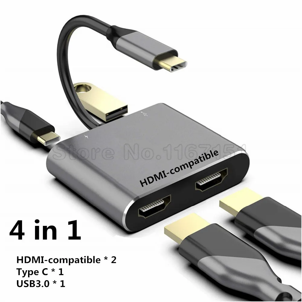 USB C Hub Adapter 4K 60hz to Dual HDMI-compatible Screen Expansion Type C Docking Station For Macbook Laptop Mobile Phone PC