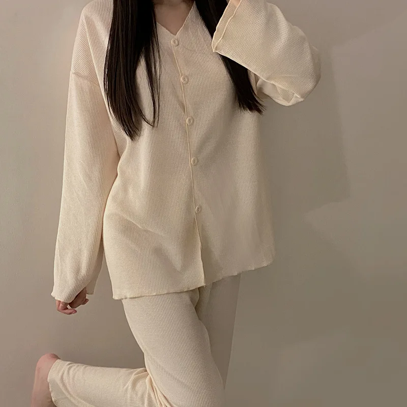 Комплект пижамный женский с вафельным принтом Повседневная Мягкая домашняя