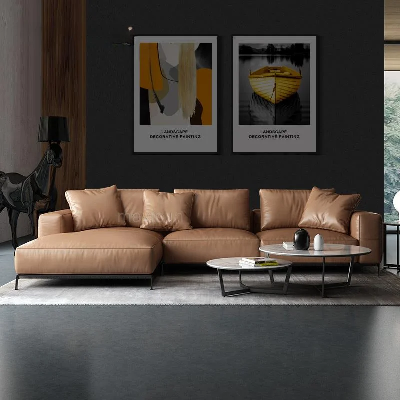 

Кожаный диван для гостиной, для дома, спальни, коричневый дизайн, стальные ножки, крошечный дом, пол для гостиной, обитый секционные диваны м...