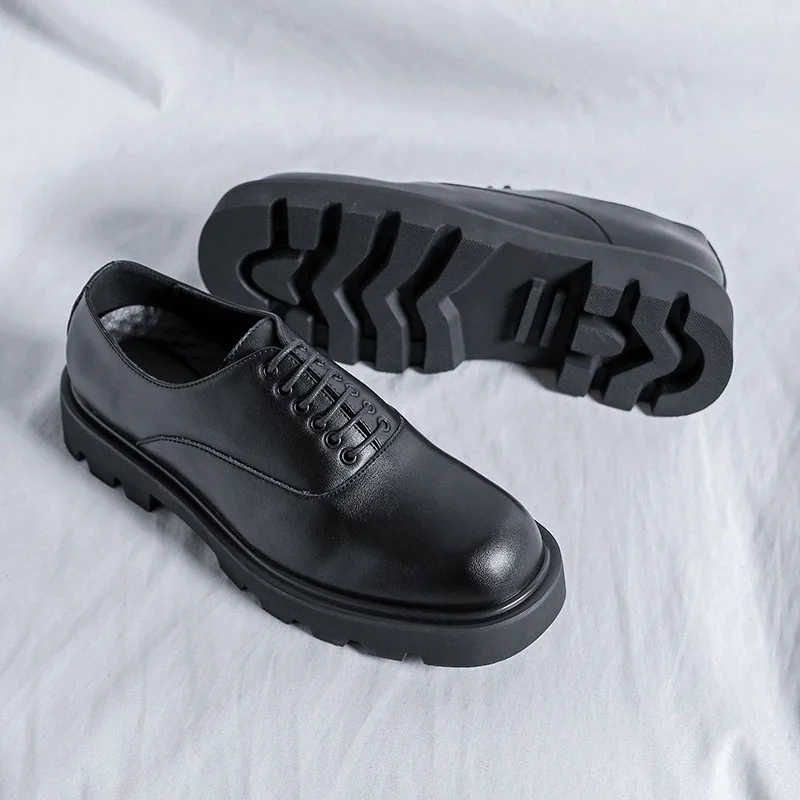 

Business Shoes Men Korean Japan Streetwear Vintage Casual Thick Sole Leather Shoes Male Leather Heighten Wedding Dress Shoes