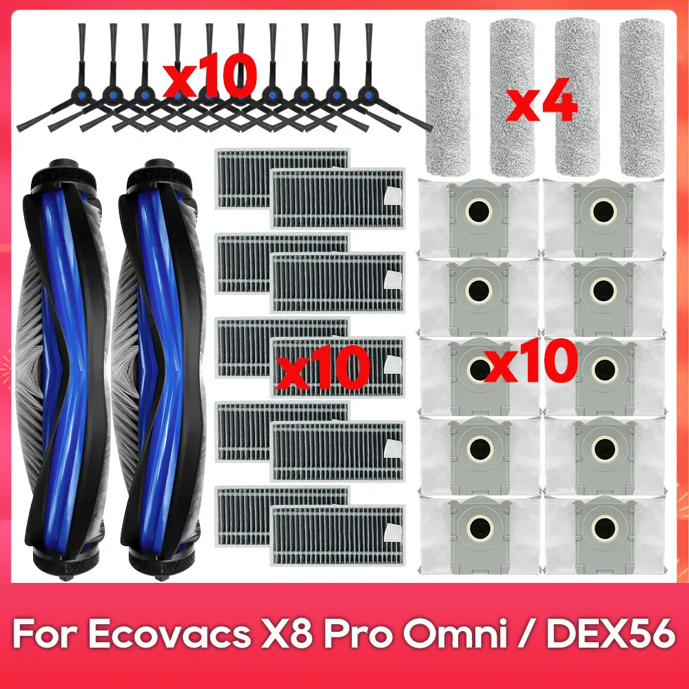 Подходит для ( Ecovacs X8 Pro Omni / X8 Pro Plus AI / Yeedi S14 Plus / DEX56 ) Запасные части и аксессуары: валик, боковая щётка, фильтр, швабра, мешок для пыли