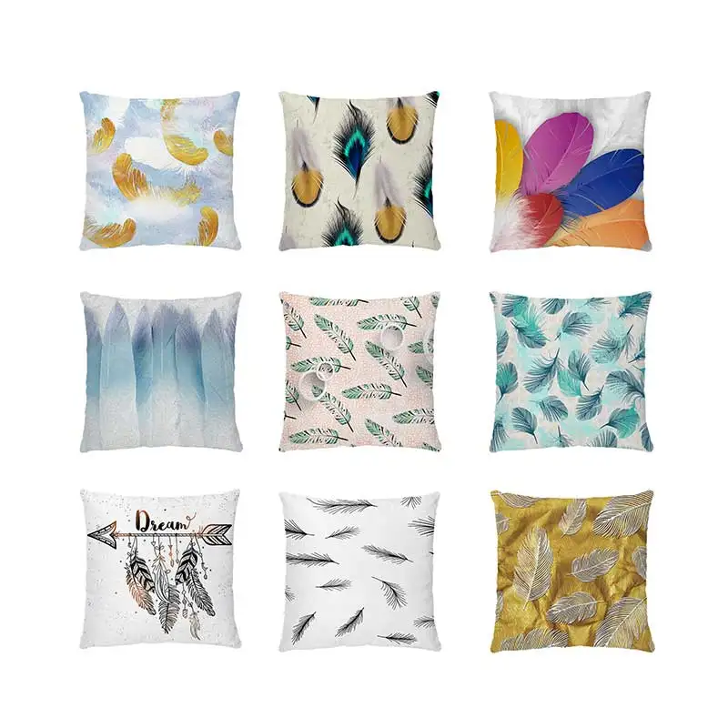 

Feather Print Cushion Cover Boho Geometric Square Pillowcase Living Room Sofa Bed Decor Kawaii Room Decor Home Decor DIY