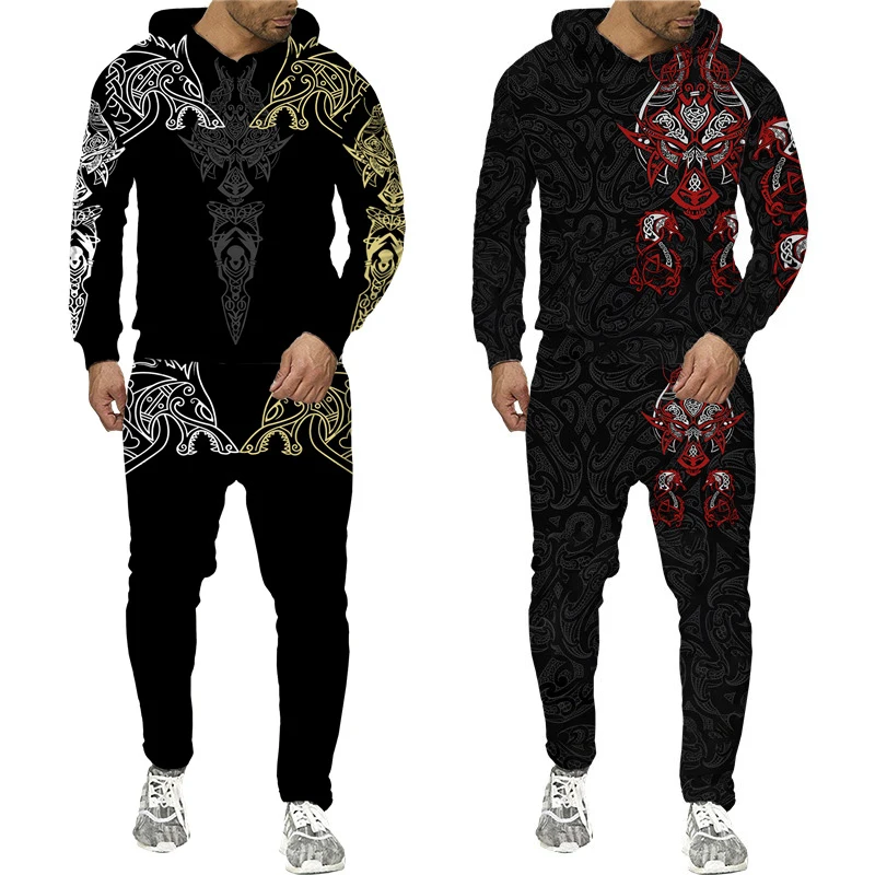 Мужской спортивный костюм с 3D-принтом летающего дракона толстовка капюшоном и