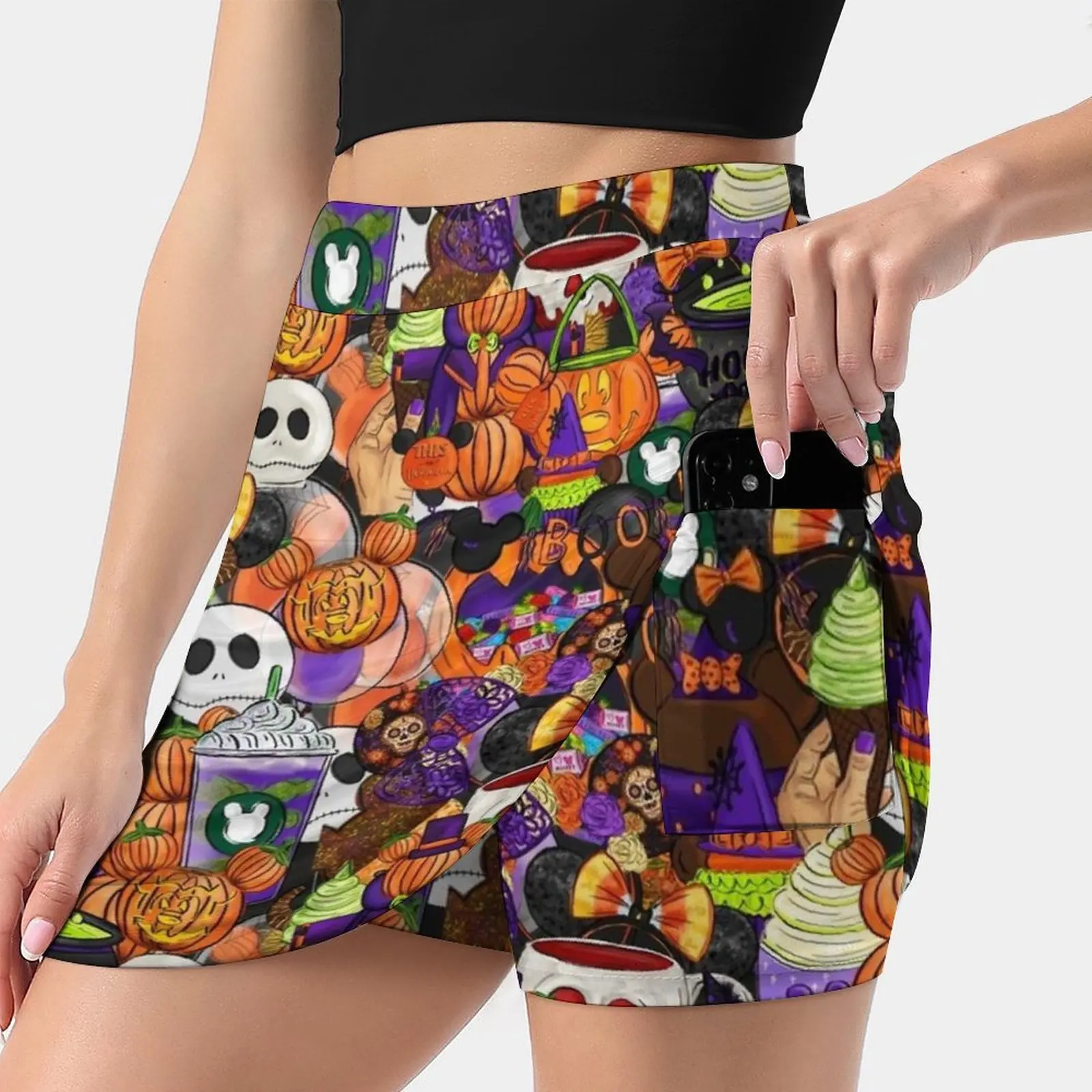 

Parks Halloween Collage Women's skirt Mini Skirts A Line Skirt With Hide Pocket Halloween Not So Scary Parks