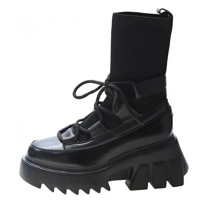 

Autumn Winter Black Short Boots New Women's Shoes 2022 Platform Boots for Women Chunky Heels Stretch Fabric
