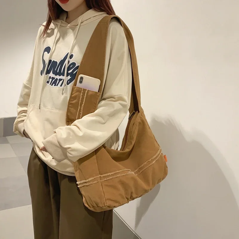 

Canvas Eco Bags for Women Fashion Ladies Messenger Bag Large Capacity Shopper Bag Unisex Student Shoulder Bag Solid Satchel