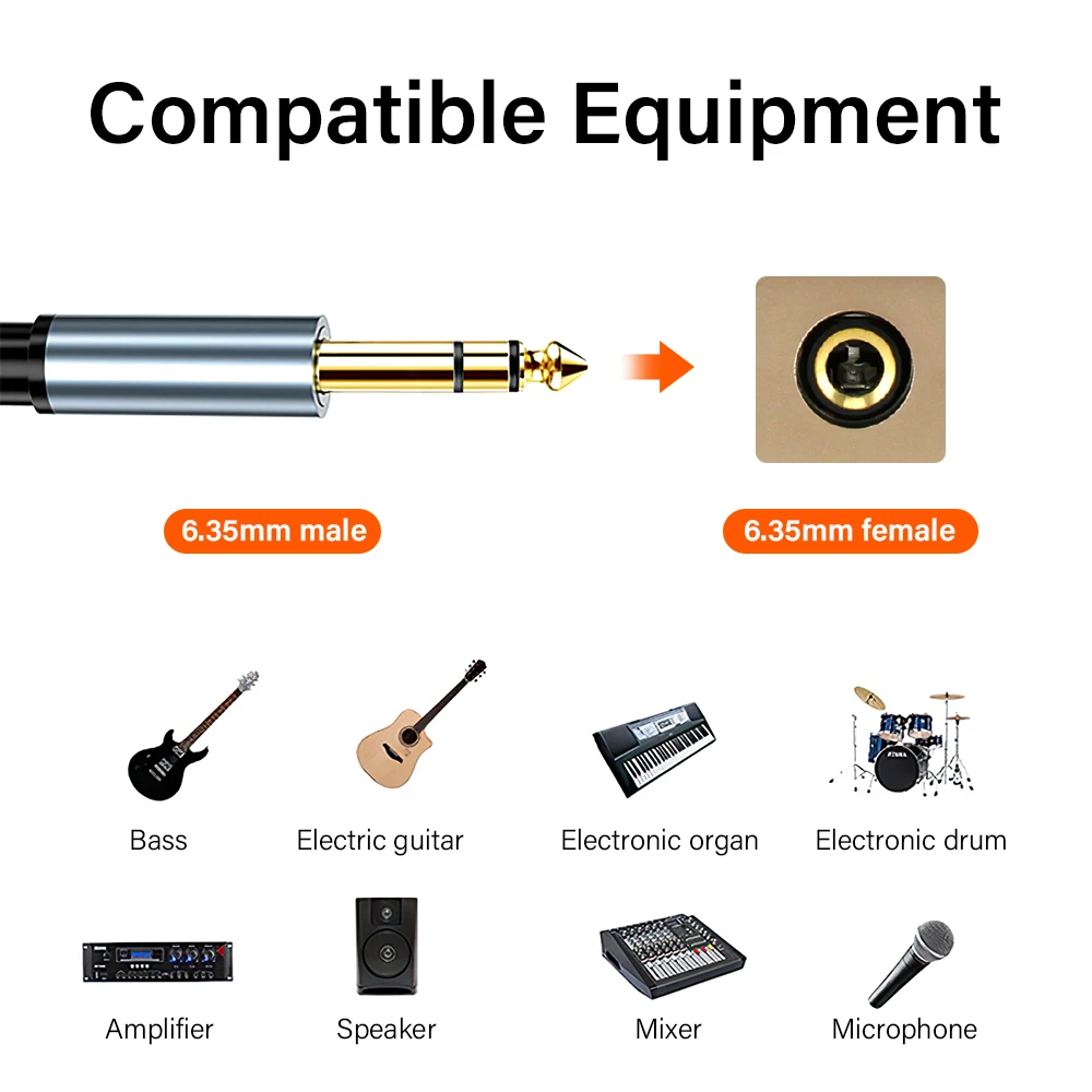 Фото 6.5mm To 6.5 mm Mono/Dual channel stereo Long Cable For Amplifier Mixer Electric Bass Guitar Jack TS TRS 1-30 Meter 6.35mm Cord №2