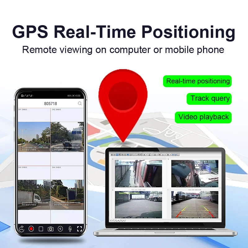 Фото Комплект MDVR с 4/8 каналами, 4G и Wi-Fi для удаленного управления автопарком грузовиков, 7-дюймовый экран с 4 водонепроницаемыми камерами для видеорегистратора №3