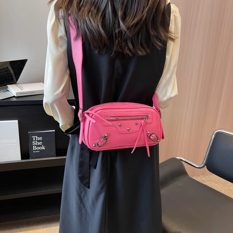 Fashion Rivet Design Shoulder Bags For Women Luxury Brand Small Leather Totes 2023 Trendy Handbags And Purses Lady Crossbody Bag