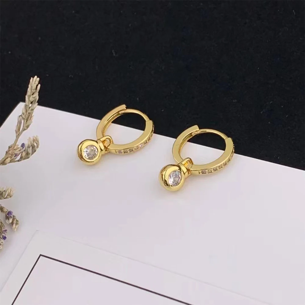 

Fashion Temperament Minimal Style Zircon pendant Ear Studs Earrings for woman's dual purpose earrings women accessories