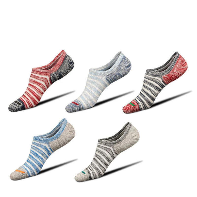 3 Pairs Spring Summer Fall Prevention Combed Cotton Stripe Mooring Stock Male Silicone non-slip Socks Invisible Sock Sports Sock