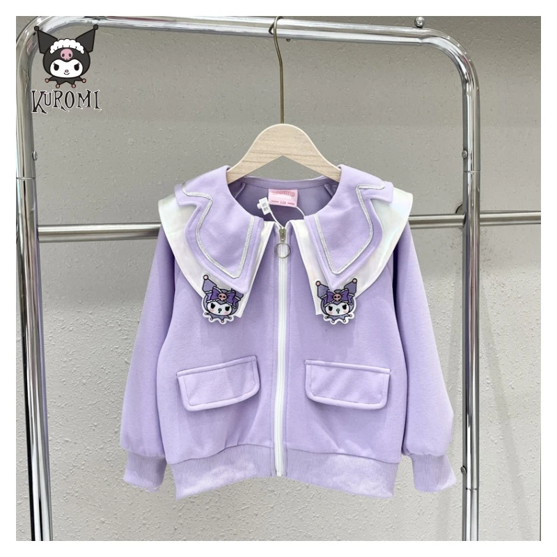 

Cartoon Sanrios Kuromi Spring Autumn Coat Kawaii Girls Purple Casual Coat Anime Children Sweet Sport Outwear Jacket Kids Gift