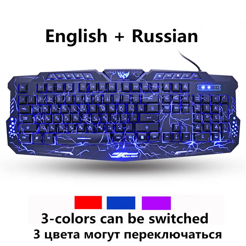 

Russian/English Gaming Keyboard LED 3-Color M200 USB Wired Colorful Breathing Backlit Waterproof Computer Crack Keyboard