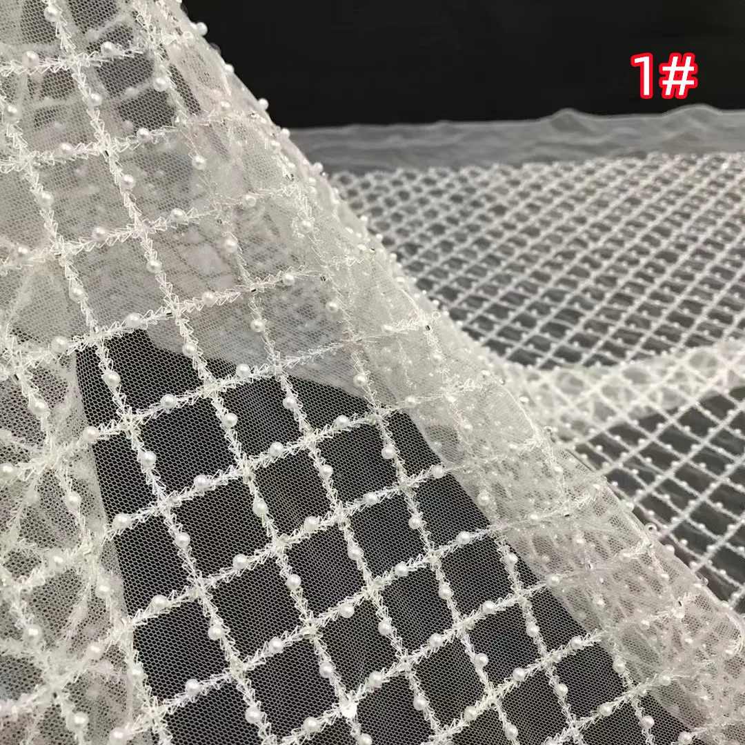 

Popular white full beaded sequined lace embroidered mesh, wedding dress fabric, high quality and low price