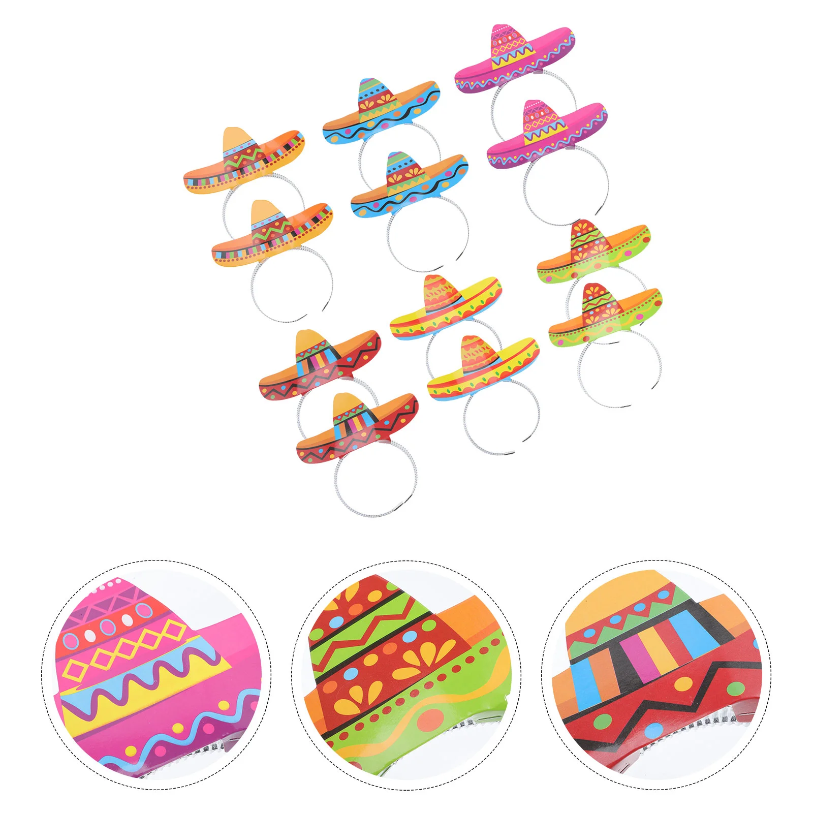 

12pcs Festival Paper Luau Event Photo Props Cinco De Mayo Holiday Mexican Theme Headwear Wide-brimmed Hat Headband