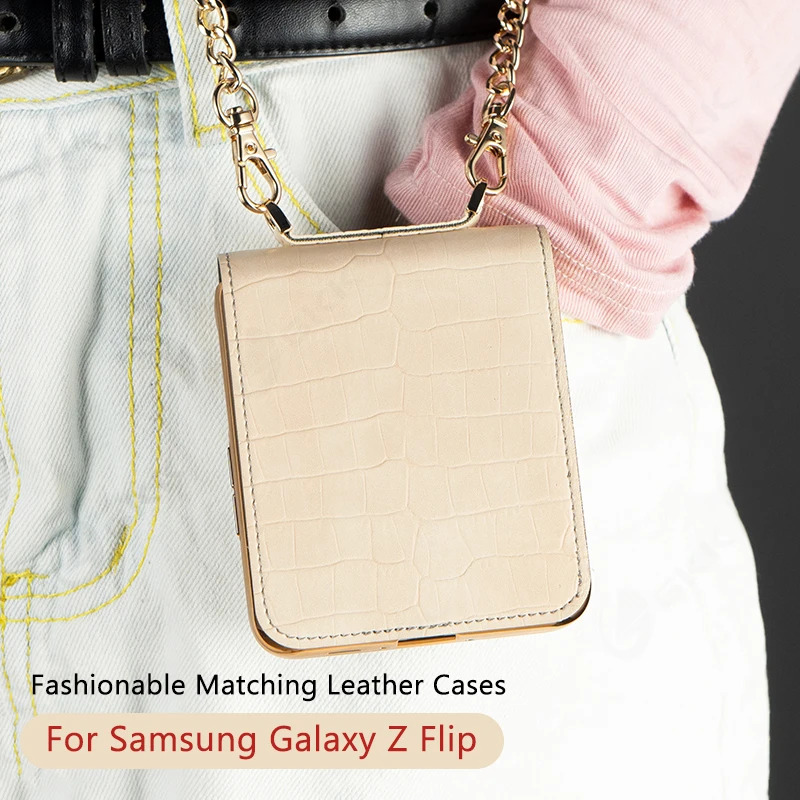 New Suitable Samsung Folding ZFlip3 Phone Case Cross Body Solid Mirror Anti Drop Phone Protective Leather Case