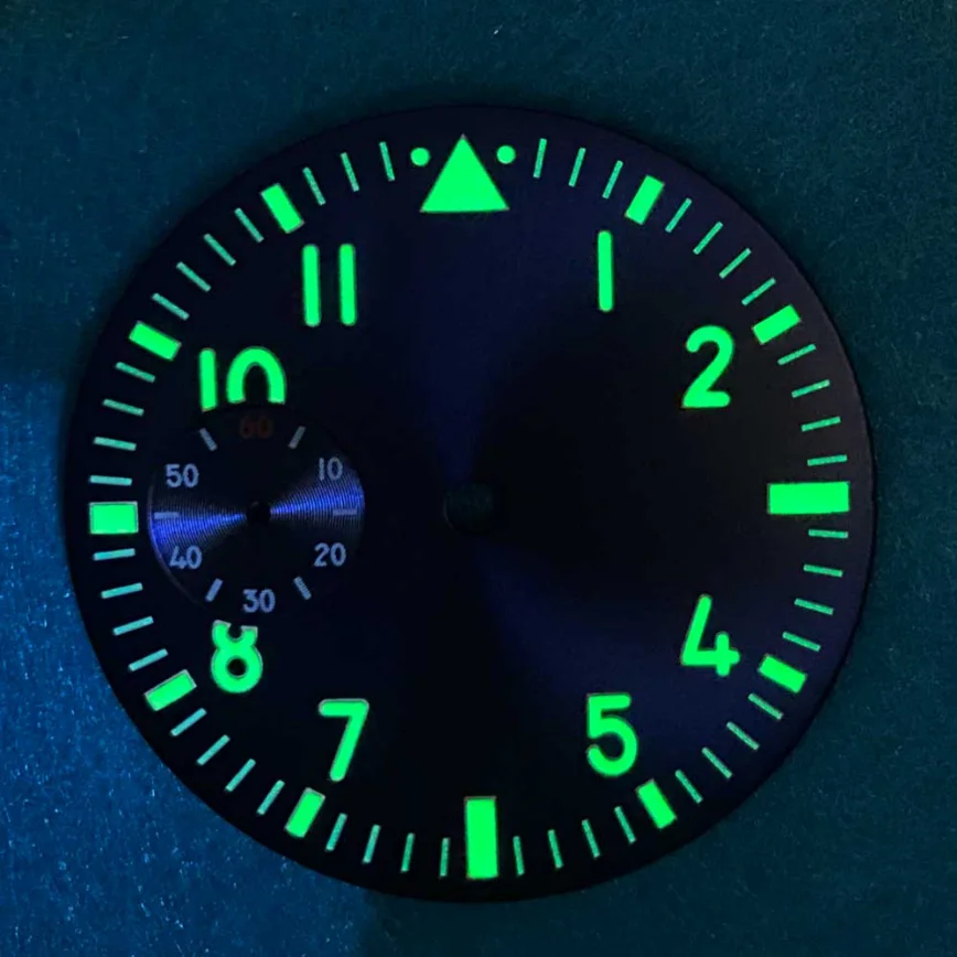 38.8MM Watch Dial Watch Accessories Blue Dial Green Luminous Fits 6498 Movement Watch Dial