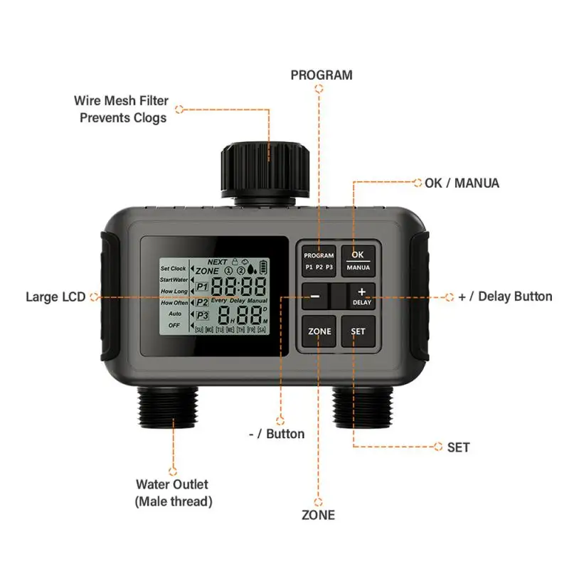 

Watering Up Water Timer Large Screen Display Irrigation Controller Irrigation Fully Adjustable Program Irrigator Timer